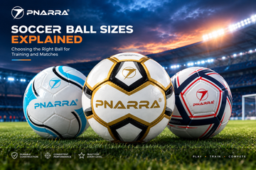 PNARRA soccer balls on a stadium pitch for the Soccer Ball Sizes Explained article