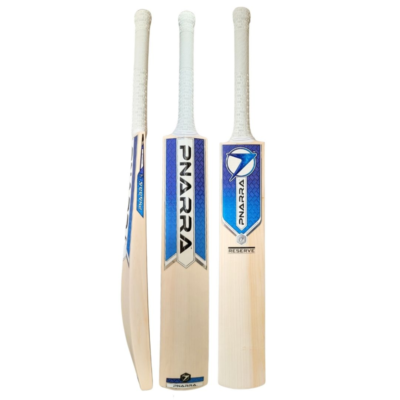 PNARRA cricket bats range including English Willow, Kashmir Willow, and tennis bats with scoop design, thick edges, curved blades, clean grain faces, and rubber grips – suitable for leather and tennis ball formats