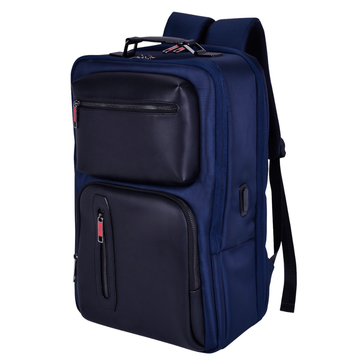 Blue and black backpack on a white background