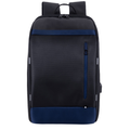 Black and blue backpack on a white background
