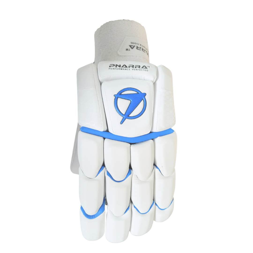 PNARRA White Batting Gloves designed with sponge-padded spacer mesh at the back for improved flexing and comfort