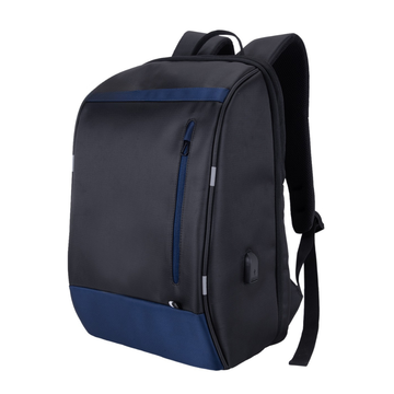Black and blue backpack on a white background