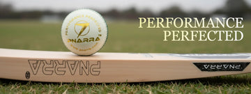 Panara cricket bat and ball on a grass field with 'Performance Perfected' text.
