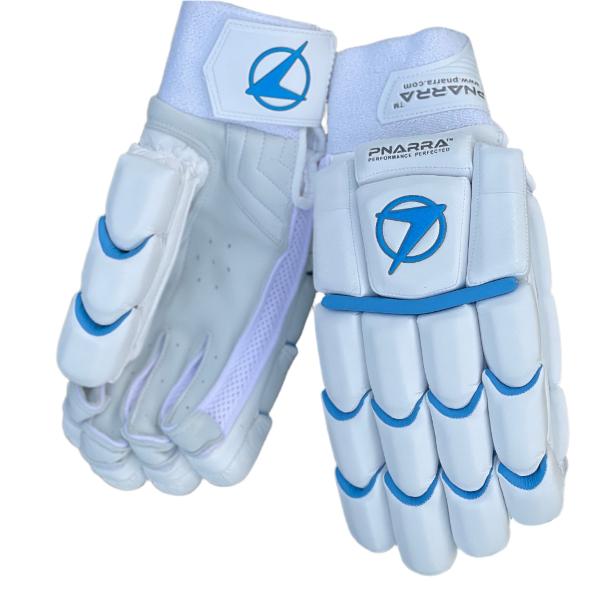 White-Blue PNARRA Batting Gloves | Perfect for Cricketers