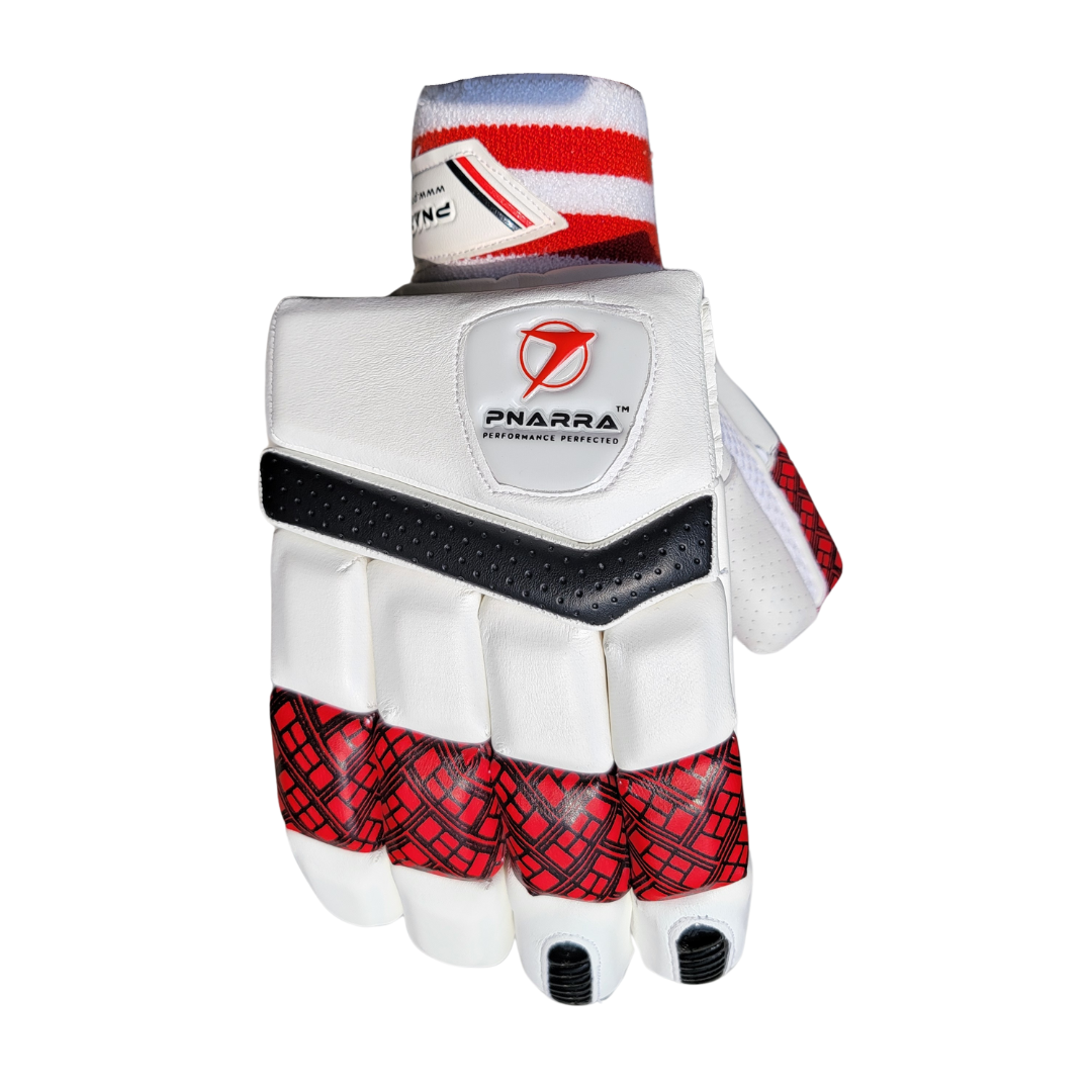 PNARRA Cricket Batting Gloves featuring red-accented front finger protection