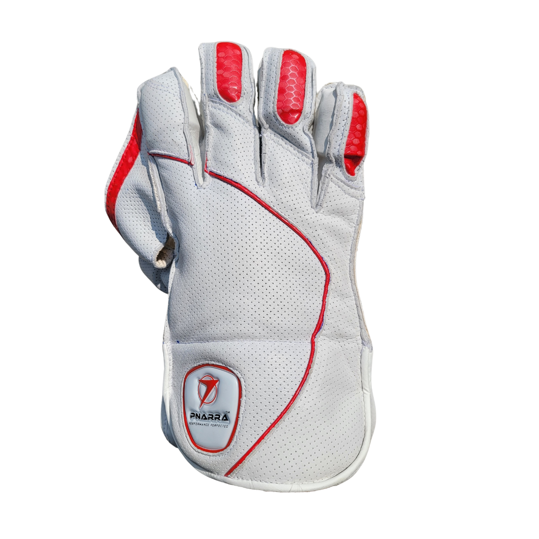 PNARRA Grey Wicket Keeping Gloves featuring premium leather palm for enhanced grip