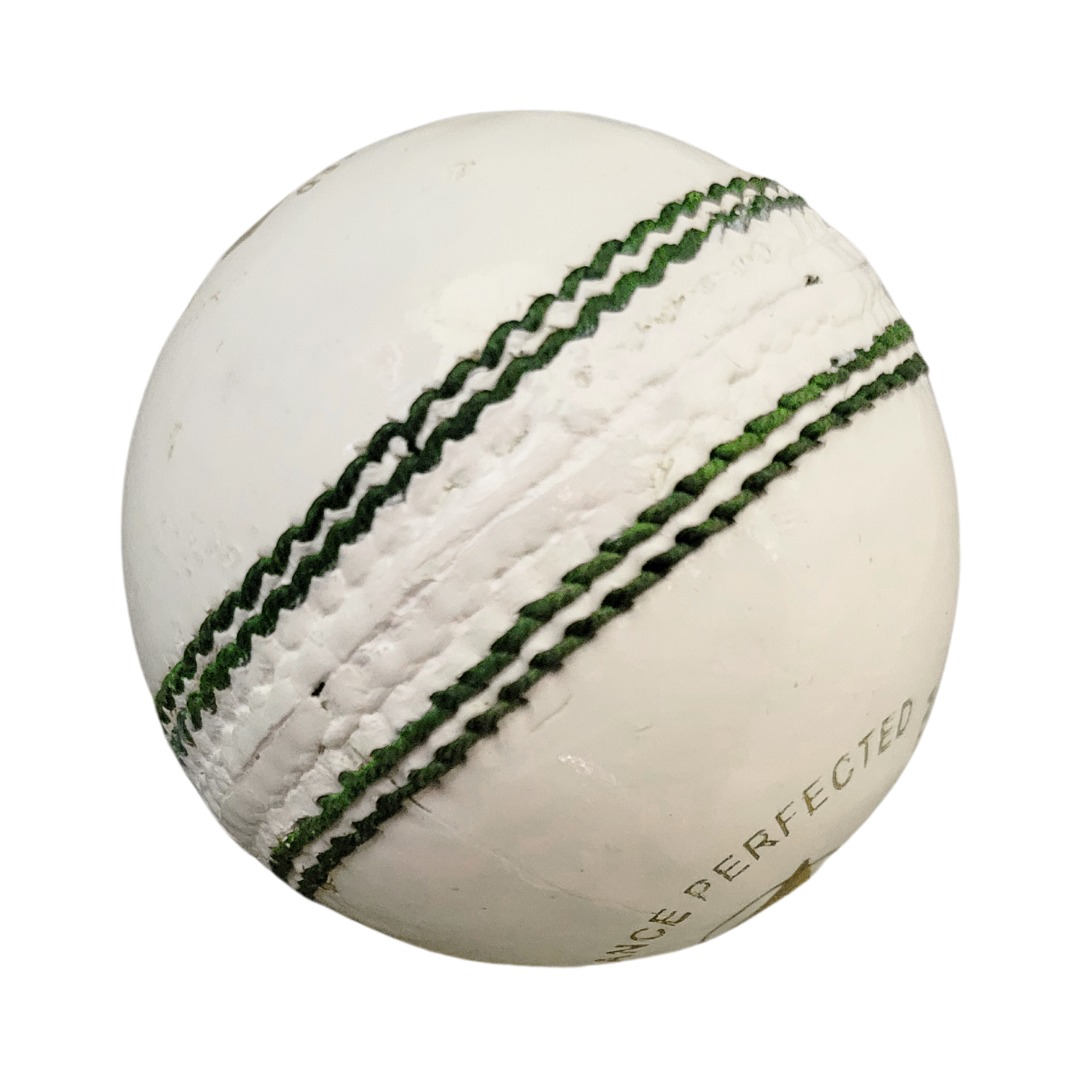 Premium PNARRA white cricket leather ball with four-piece construction for superior control.
