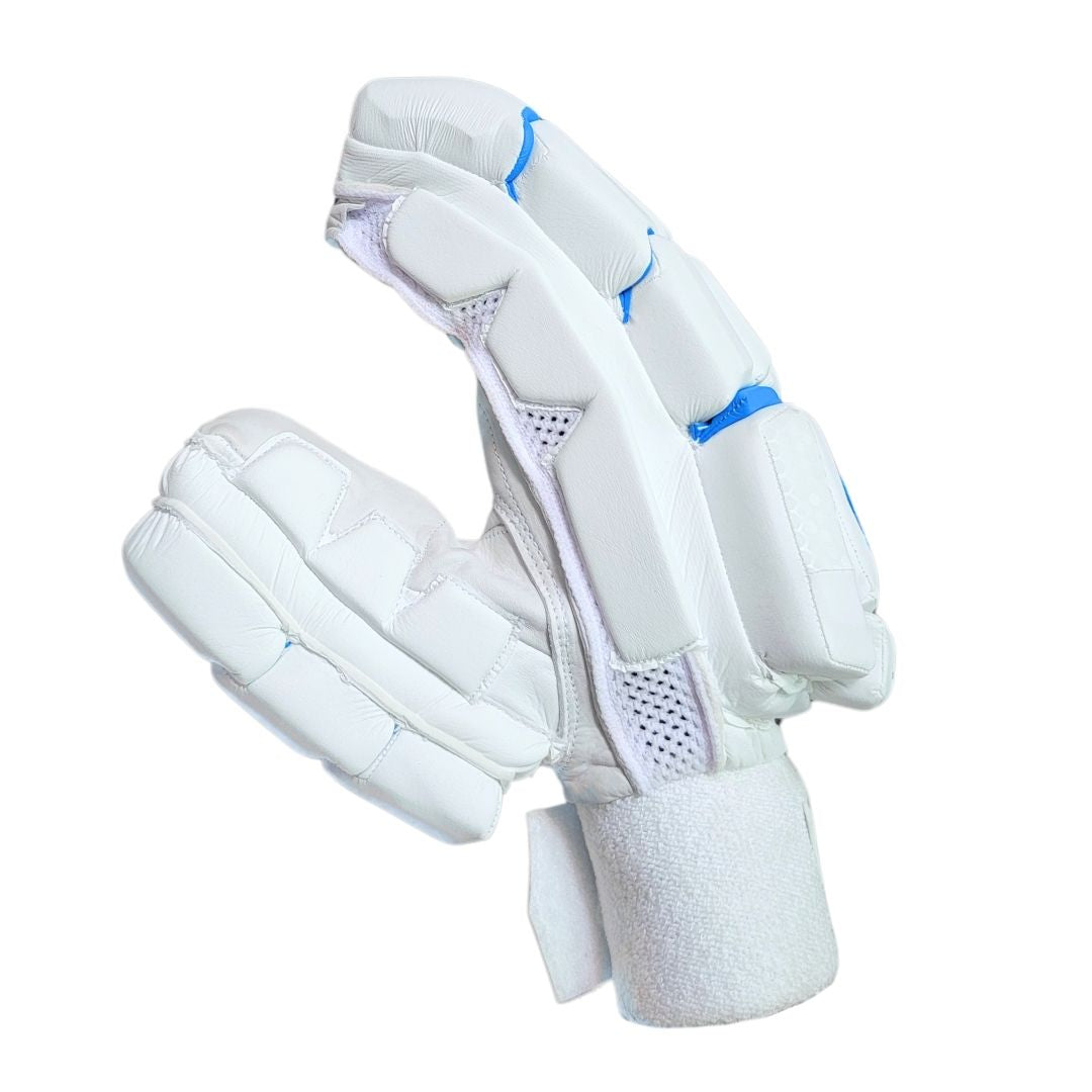 Side view of PNARRA Test batting gloves showing padded thumb guard and ergonomic stitching