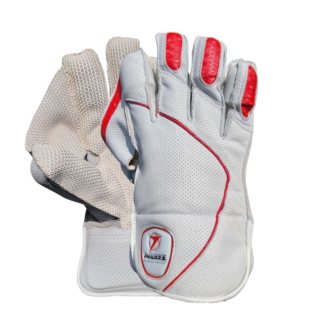 PNARRA wicket-keeping gloves in grey with octopus grip leather palm